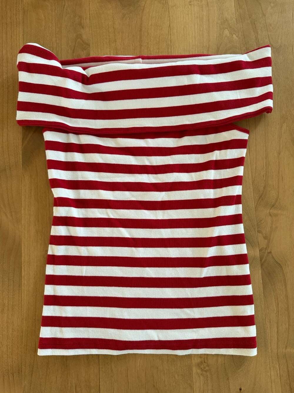 Banana Republic Red and White Striped Off-Shoulder Top